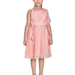 Peppermint Girls Shoulder Straps Accordion Pleats Fit & Flare Dress-picture-30