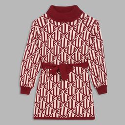 ELLE Girls Red & Cream Abstract Printed Sheath Cotton Dress-picture-2