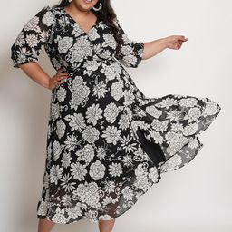 IX IMPRESSION Black & White Floral Midi Dress-image-76