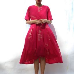 Chidiyaa Pink Floral Cotton Midi Dress-image-21
