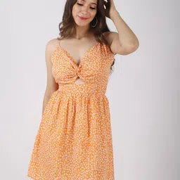 PRETTY LOVING THING Mustard Yellow Floral Printed Crepe Fit & Flare Dress-image-98