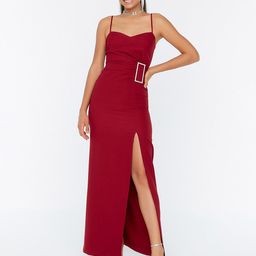 Trendyol Burgundy Solid Maxi Dress-6
