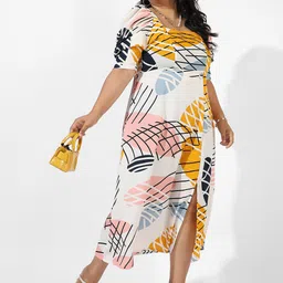 Instafab Plus Size Geometric Printed A-Line Midi Dress-6