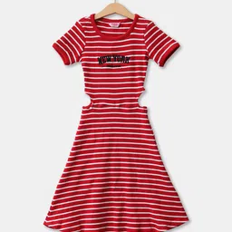 R&B Red Striped Waist Cut Out Midi Dress-picture-21