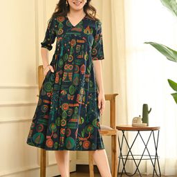 Rustorange Floral A-Line Midi Dress-picture-15