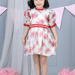 Dress My Angel Floral Printed Puff Sleeves Fit & Flare Dress-image-3