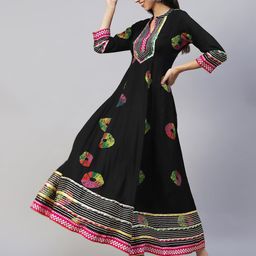 FASHOR Women Black Ethnic Motifs Ethnic Anarkali Flared Maxi Dress-picture-33