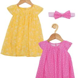 Creative Kids Pack of 2 Printed Gathered & Pleated Round Neck A-Line Dress-image-73