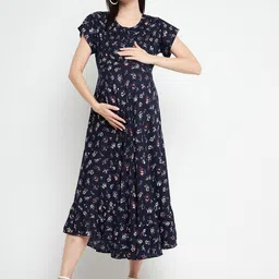 Hypernation Floral Maternity Midi Cotton Dress-79