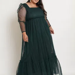 U&F Women Green Net Maxi Dress-image-17