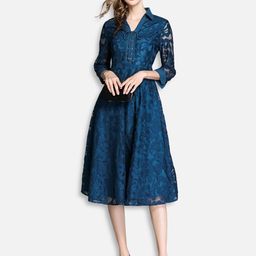 JC Collection Women Navy Blue Self Design Net Midi Fit & Flare Dress-picture-31