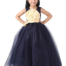 Samsara Couture Navy Blue & Cream-Coloured Satin Maxi Dress-18