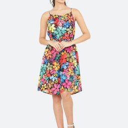 RAASSIO Multicoloured Floral Crepe A-Line Dress-image-49