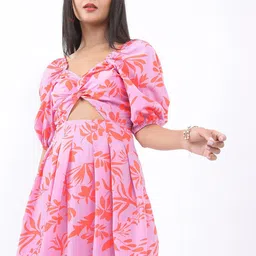 KETCH Floral Printed Twisted Cut-Out A-Line Dress-image-97