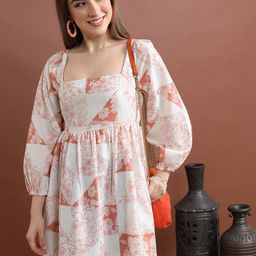 Vishudh Floral Printed Square Neck Fit & Flare Mini Dress-image-14