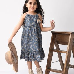 Sangria Girls Floral Printed Cotton A-Line Dress-image-70