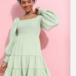 Tokyo Talkies Smocked Puff Sleeve Tiered Fit & Flare Dress-image-71