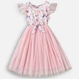 Hopscotch Girls Pink Floral Printed Round Neck Casual Dress-picture-44