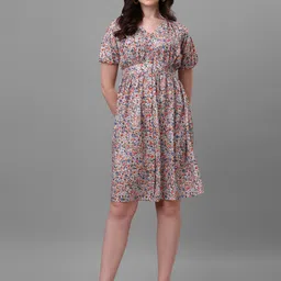 Masakali Co Women Floral Printed Crepe Fit and Flare Dress-image-97