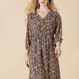 Gipsy Black Floral Georgette A-Line Dress-image-47