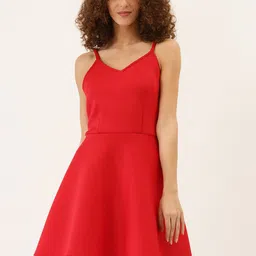 DODO & MOA Women Red Solid Polyester A-Line Dress-image-25