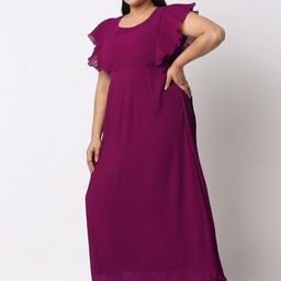 Curves by MISH Flutter Sleeves Accordion Pleats Maxi Dress-picture-58