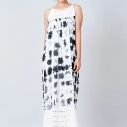 First Resort by Ramola Bachchan Women White Tie and Dye Cotton Maxi Dress-image-34