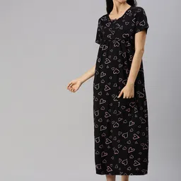 Kryptic Black Printed Pure Cotton Nightdress-image-79