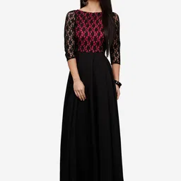 V&M Black & french middle red purple Crepe Maxi Dress-picture-14