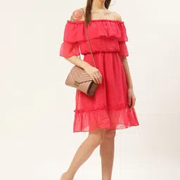 DODO & MOA Women Pink Self Design Off-Shoulder A-Line Dress-picture-46