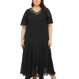 TSM Black Plus Size Solid Georgette A-Line Maxi Dress-picture-15