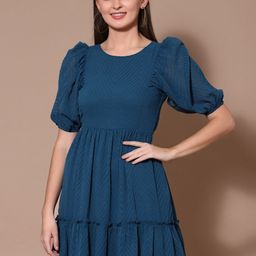 Strong And Brave Women Teal Odour Free Solid Georgette Dress-image-61