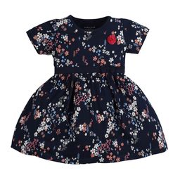 PLUM TREE Kids-Girls Navy Blue Floral Printed Bow Dress-image-69