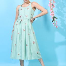 Vishudh Green Floral Midi Dress-29