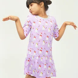 frangipani Girls Lavender & White Polar Bear Printed A-Line Dress-image-16