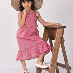 Sangria Girls Floral Printed Cotton A-Line Dress-picture-25
