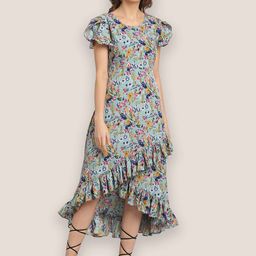 Oomph! Floral Print Crepe A-Line Midi Dress-image-3