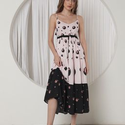 RAREISM Floral Printed Tie-Up Detail Fit & Flare Midi Dress-image-85