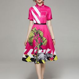 JC Collection Printed Midi Shirt Dress with Belt-image-93