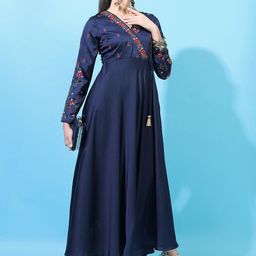 Vishudh Navy Blue Satin Maxi Dress-picture-10