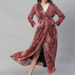 FASHOREthnic Motifs Georgette Midi Dress-image-55