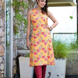 Sangria Floral Printed V-Neck A-Line Kurta-picture-29