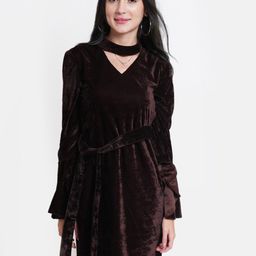 DODO & MOA Maroon Choker Neck Scuba Sheath Dress-image-41