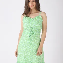 PRETTY LOVING THING Women Green Floral Printed Crepe Fit & Flare Dress-image-90