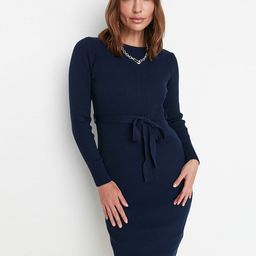 Trendyol Navy Blue Self Design Sheath Dress-picture-8