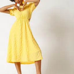 Campus Sutra Women Yellow Crepe Midi Dress-picture-43