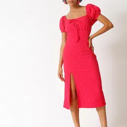 Campus Sutra Women Red Crepe Sheath Midi Dress-image-38