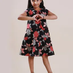 Sangria Girls Floral Printed Pure Cotton Flared Dresses-image-82