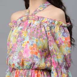 PRETTY LOVING THING Pink Floral Off-Shoulder Chiffon Mini Fit & Flare Dress image 2