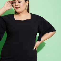 SASSAFRAS Curve Plus Size Square Neck Flutter Sleeves Bodycon Midi Dress image 4